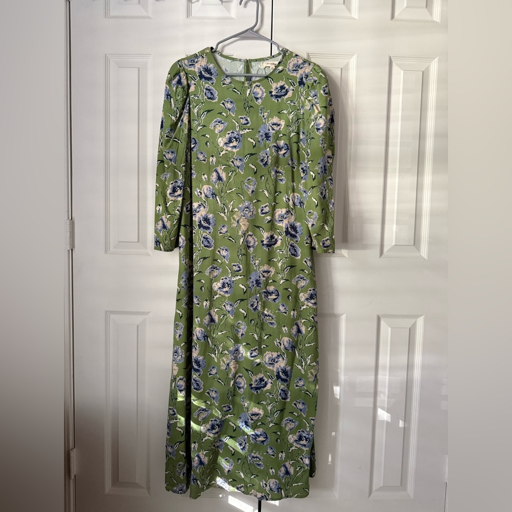Anthropologie Green and Blue Floral Midi Dress